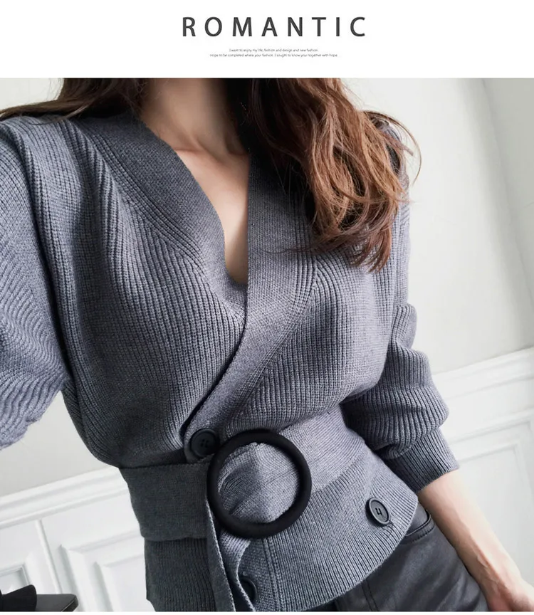 incredible  2019 Autumn And Winter Women Cardigans Sweater V neck Solid Loose Knitwear Double-breasted Casual K