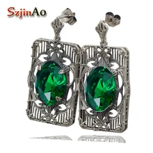 Szjinao Роскошные брендовые модные серьги из стерлингового серебра 925 пробы корейские Женские Зеленые Изумрудные Серьги Подарки ручной работы для женщин
