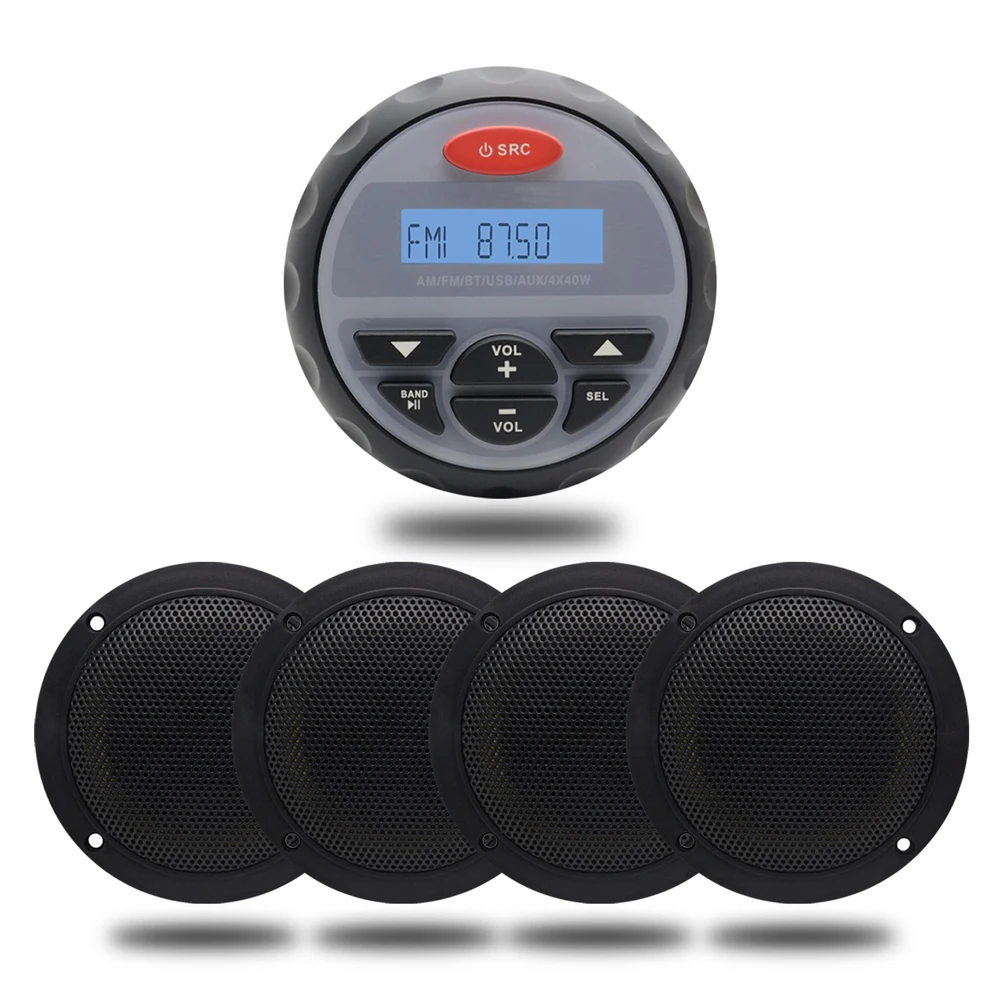 

Marine Bluetooth Waterproof Radio FM AM Stereo MP3 Player Audio + 4 Inch Marine Boat Speaker Outdoor ATV UTV Ceiling Speakers