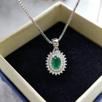 

FLZB , Small Pendant 100% Natural Emerald 0.5ct ov 4*6mm with 925 Sterling Silver Beautiful Gift For Girl and Women