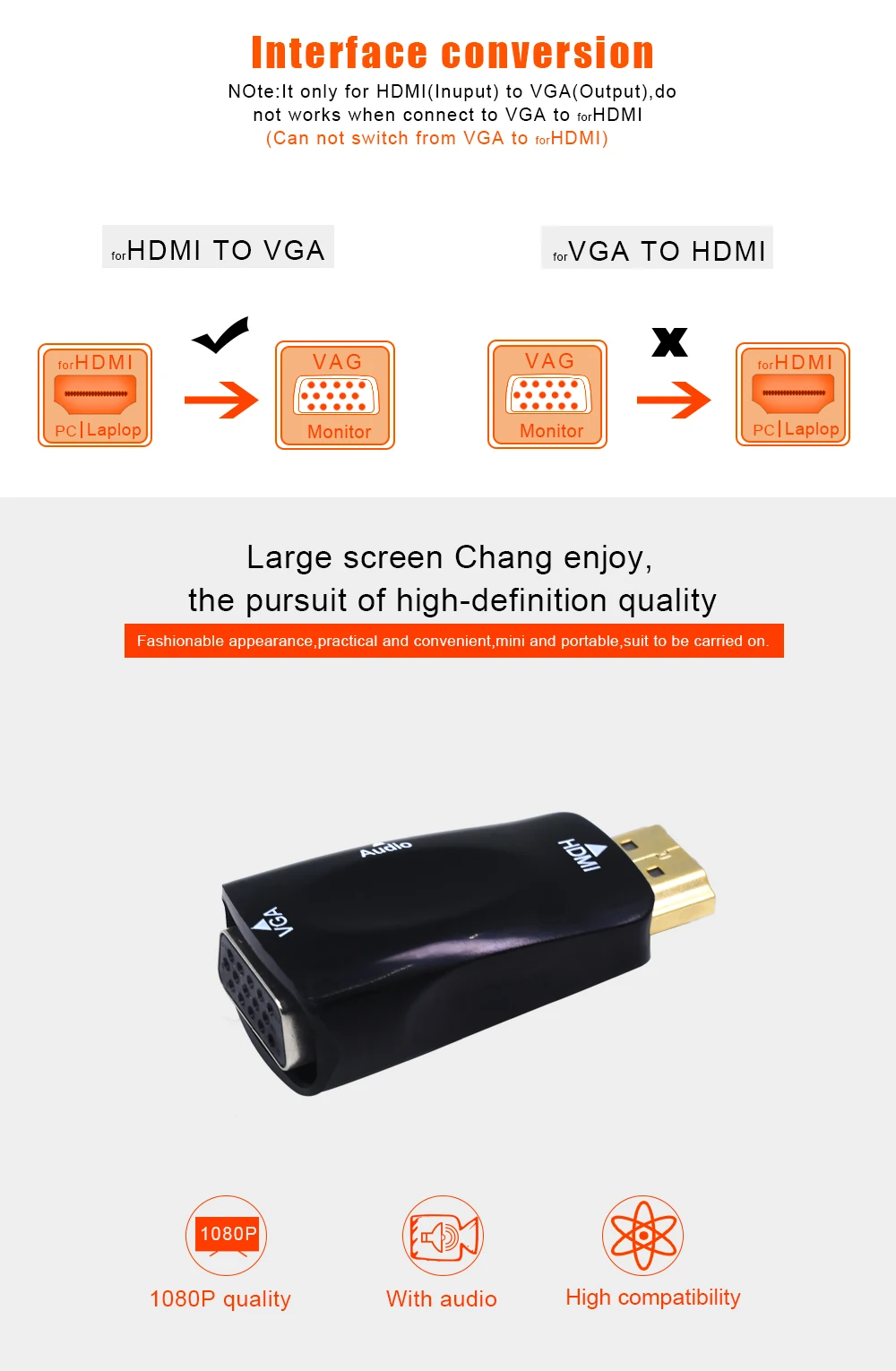 TISHRIC HDMI в VGA адаптер конвертер «Папа-мама» 3,5 мм аудио кабель 1080P HDMI2VGA цифро-аналоговый адаптер для ТВ проектора