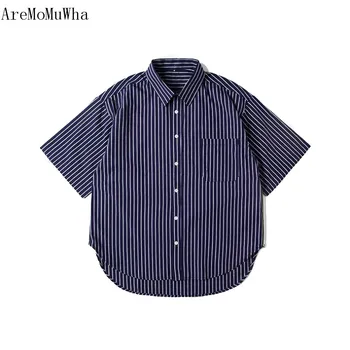 

AreMoMuWha New summer style European and American style OVERSIZEbrand loose shirt Trendy wild striped short-sleeved shirt QX084