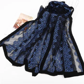 

10pcs/lot Women Floral Lace Silk Scarf Oversize Long Large Chiffon Brim Summer Spring Breathable Flower Scarves Travel Scarfs