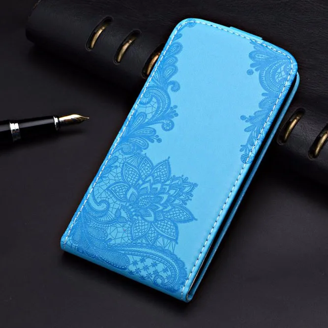 For Samsung Galaxy J4 J6 Plus J3 J5 J7 Case TPU Flip Leather Cover 3D Flower Cute Pattern Vertical Case - Color: Lace Blue