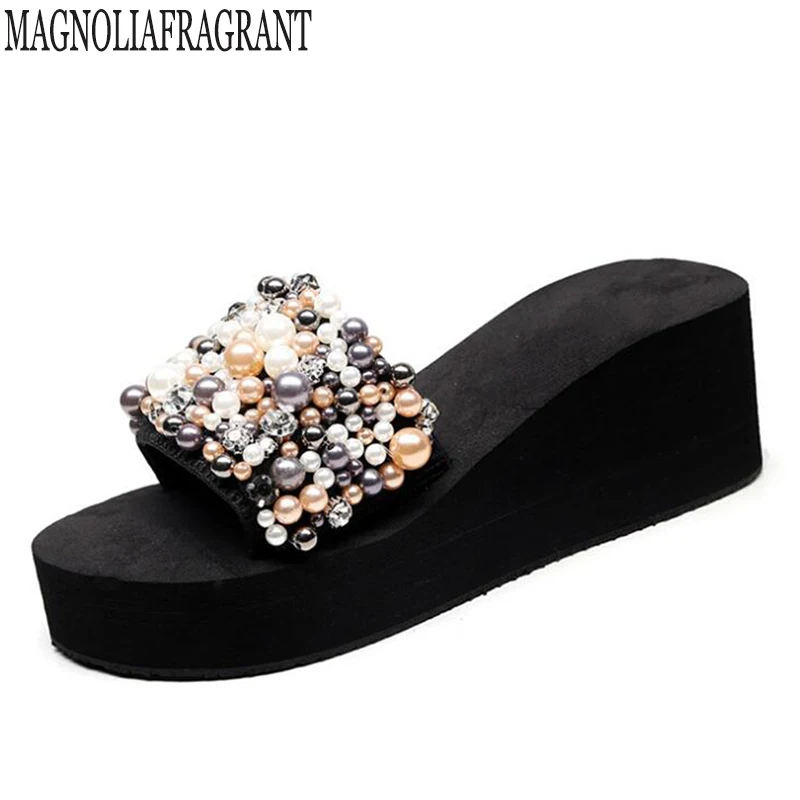 women thick platform leather slippers summer beach eva soft sole