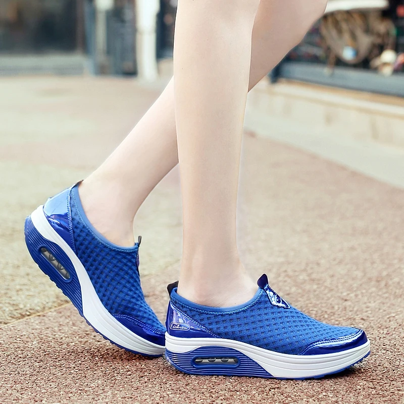 

Breathable Fashion Women Shoes Platform Luxury Brand Height Increasing Slip On Shoe For Women Mesh Breathable Flat Platform Shoe