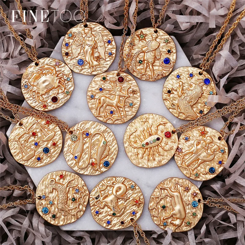 Персонализированное ожерелье с гравировкой по месяцу рождения, Зодиак, золотой цвет, медальон, Знак зодиака, кулон, ожерелье s для женщин, подарок дружбы