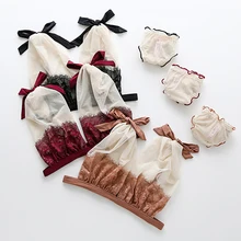 Сексуальный ультра-тонкий кружевной комплект с бюстгальтером с вышивкой, летнее прозрачное Сетчатое женское нижнее белье с милым бантиком и регулируемыми бретельками, французский бюстгальтер