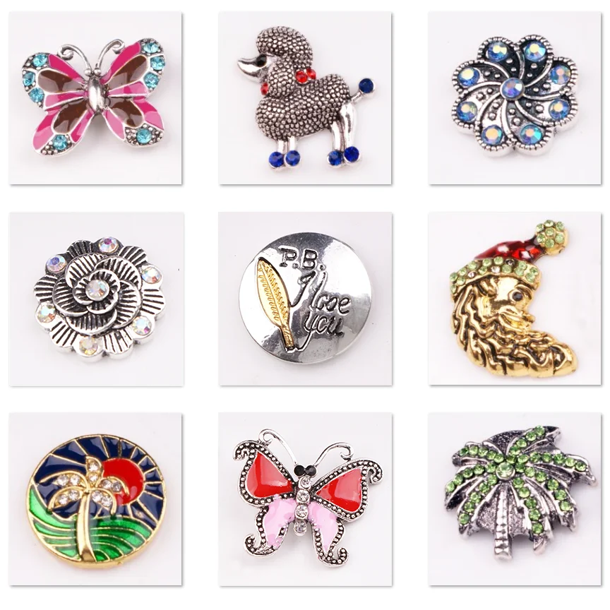 

XH8450 coconut tree flower butterfly dog crystal 18mm Metal snap button DIY bracelet