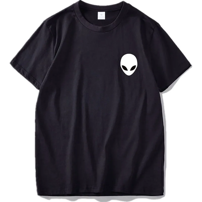 

Black White Cartoon Alien Chest Print Top Joker Short Round Neck Sleeve Casual T-Shirt Men's Loose Summer Cool