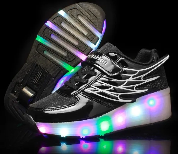 Детская спортивная обувь для мальчиков и девочек, светодиодный фонарь, мигающий Спортивный Повседневный роликовый коньки с крылом, модные детские Сникеры, евр. размер 28-41 - Цвет: as picture