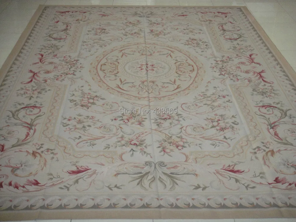 

Free shipping 12.05'x18.4' Aubusson rugs Beige medallian woolen aubusson carpets for home decoration bedrooom rugs