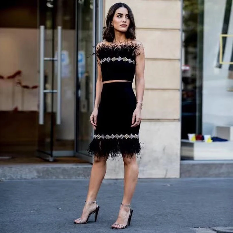 Newest Fashion Show Beading Two 2 Pieces Set Celebrity Party Vestidos