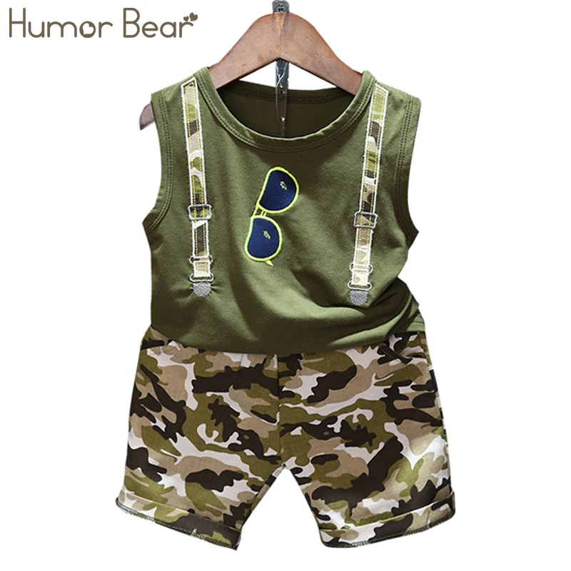 Humor Bear/комплект одежды для мальчиков, одежда для маленьких мальчиков Новые летние комплекты одежды для детей разноцветная футболка в полоску+ штаны комплект из 2 предметов для мальчиков