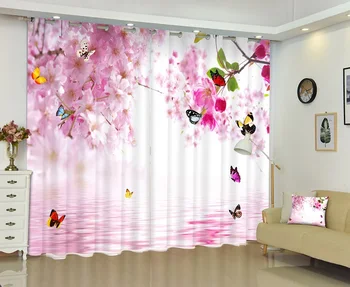 

Pink flowers and butterflies 3D Painting Blackout Curtains Office Bedding Room Living Room Sunshade Window Curtain Bedding set