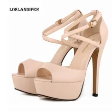 Loslandifen/Модные женские Вечерние туфли на высоких каблуках с перекрестными ремешками, большие размеры 35-42, женские туфли-лодочки ярких цветов на очень высоком каблуке, QKP0314B