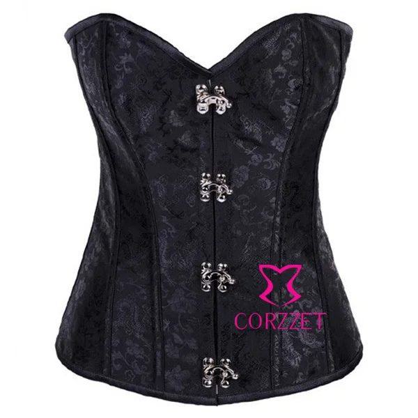 Sexy Black Tapestry Steampunk Corset Steel Ring Buckle Gothic Corselet font b Women b font Burlesque