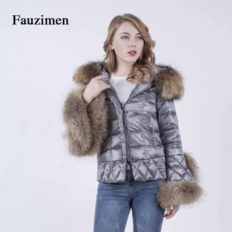 

New Arrival fur hooded parka fox fur sleeve down coat women arge supe raccoon ladies jackets winter jacket high street outwear