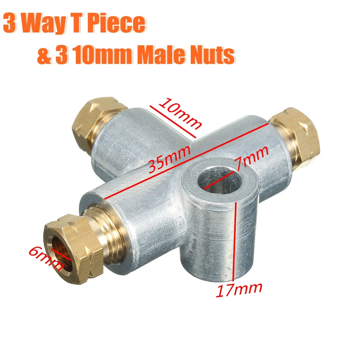 Новая серебряная 3-полосная Т-образная тройник тормозной трубы с 3 M10 мужские гайки короткая Метрическая медь 3/16 10 мм дюймов дистрибьютор запасные части