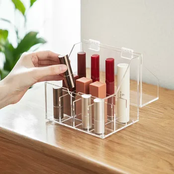 

HUNYOO With lid Acrylic Cosmetic Storage Box Desk Makeup Remote Control Case Brush Lipstick Holder Office Bathroom Organizer