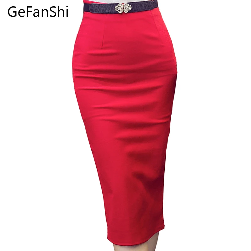 

2019 Fashion Woman Sexy Slim Stretch Bodycon Pencil Skirt New Arrivals Black Red High Waist Back Split Formal Lady Skirt 4XL