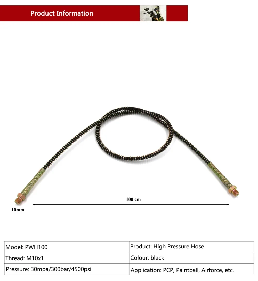 PCP Airforce Пейнтбол Пневматика устройства 100 см длинные M10x1 наружная резьба высокое Давление шланг с быстрой связи и весной завернутый