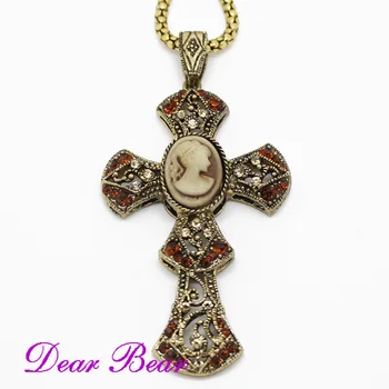 

Vintage Brass Lord' Prayer Cross Cameo charm pendant,12 pc/lot, Wholesale