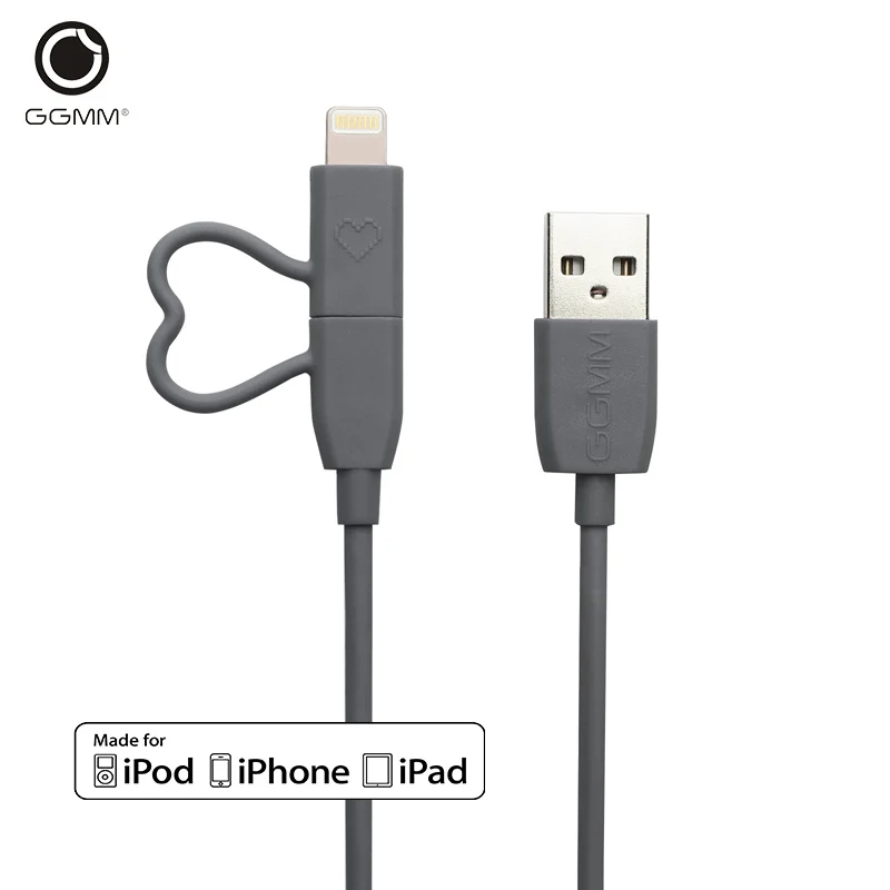 GGMM USB кабель для MFI ios iPhone xs apple и Android телефон 2.4A Быстрая зарядка данных зарядное устройство 2 в 1 микро USB кабели - Цвет: Grey