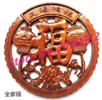 

#0010 CHINESE HAND CARVED FLOWER FISH STATUE CAMPHOR WOOD PLATE WALL SCULPTURE Wood carving handicraft family wall decoration