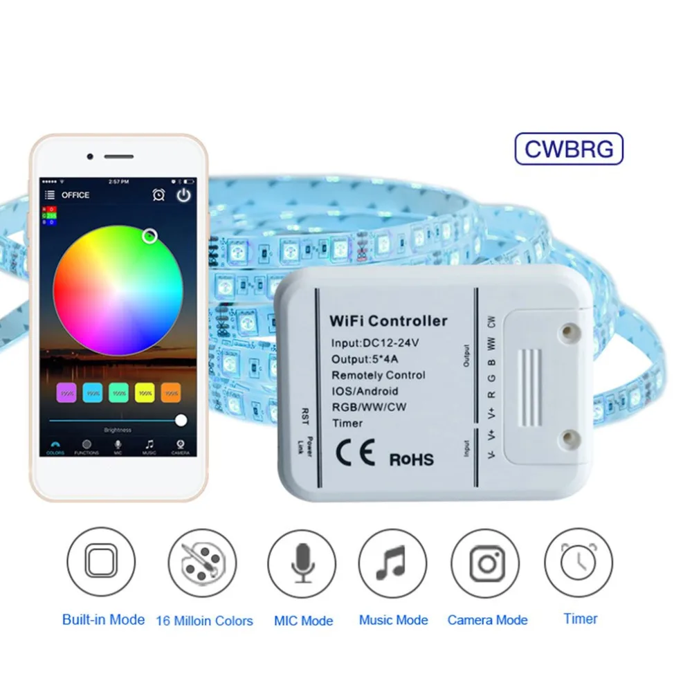 

DC12-24V LED Wireless WIFI RGB Controller Remote Wireless Control RGB LED Strip Light for IOS Android Smartphones