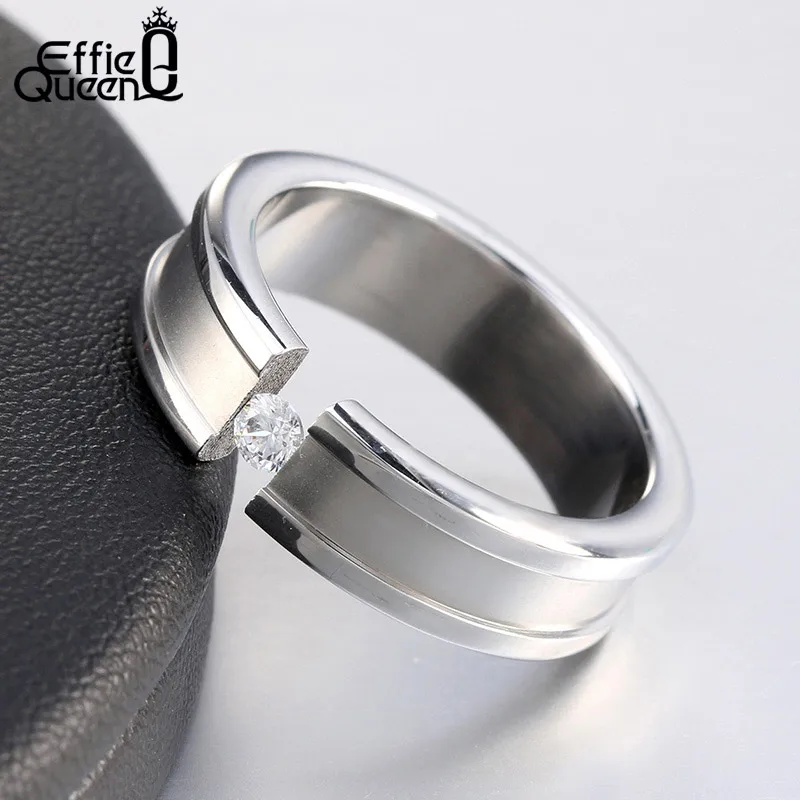 

Effie Queen 316L Stainless Steel Couple Rings For Women Men With AAA Cubic Zircon Wedding Band Jewelry Drop Shipping DGTR22-S