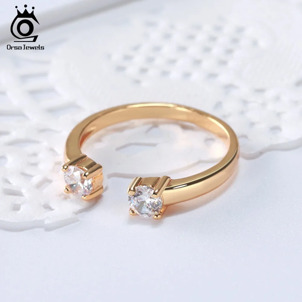 ORSA JEWELS Real 925 Sterling Silver Rings Open Design Silver&Gold Color AAA Zircon Adjustable Ring Party Jewelry For Women SR60