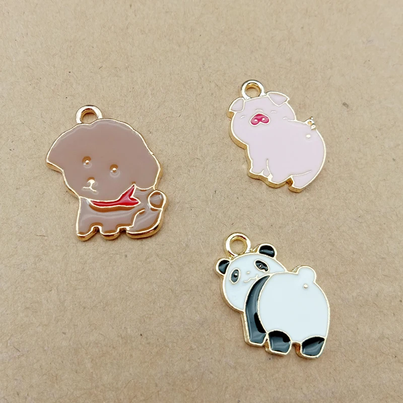 

10pcs/lot Teddy Dog Pig Panda Enamel Charms Cute Animal Drop Oil Alloy Pendant Jewelry Findings Bracelets Gifts Accessory YZ370
