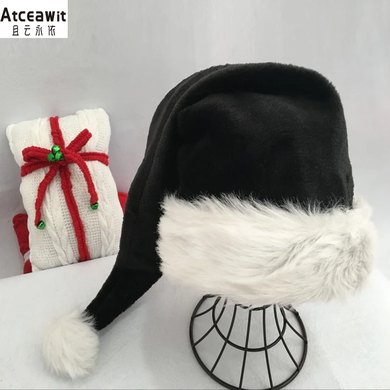 Christmas Beanie Hat Black and White Fur Plush Hat for Adults and Children Christmas Cap Xmas Party Home Decoration
