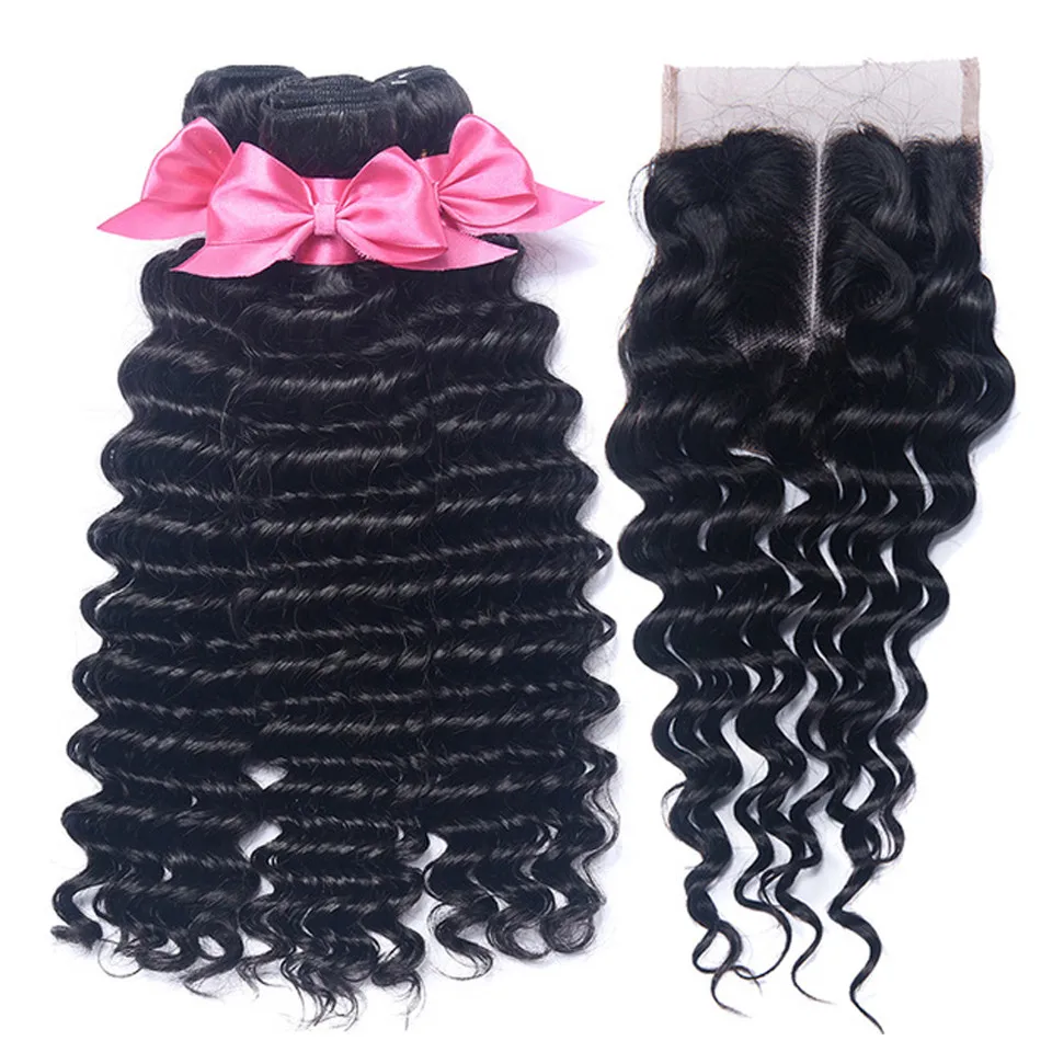 

Human Hair Bundles With Closure Deep Wave Bundles With Lace Closur 3 Bundles With Closure Remy Indian Human Hair Extension