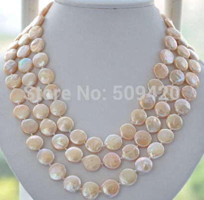 

Shipping 14mm pink coin Freshwater cultured pearl necklace 48" (C0309)