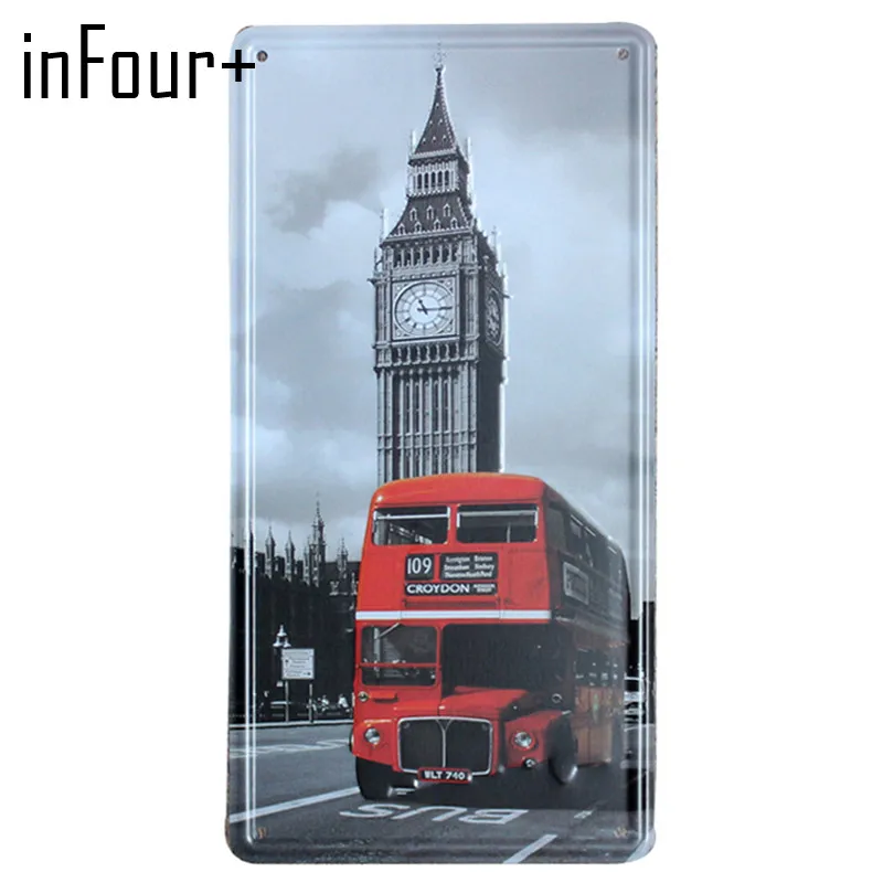 [InFour +] Big Ben Red металлическая пластина для автобуса автомобильный номер жестяная