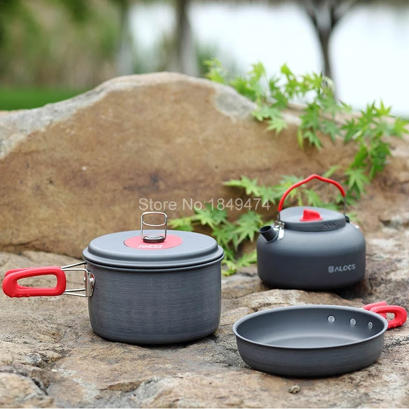 

Alocs Outdoor Camping Hiking Cookware Sets Tableware Picnic Backpacking Cooking Pot Pan Kettle Cooker Set 2-3 people CW-C19T