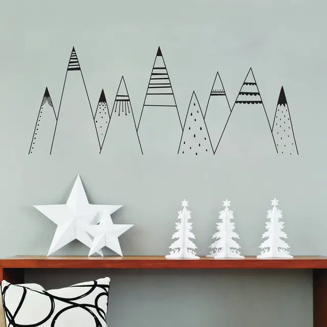 patterned mountains wall art decal , mountain woodland nursery