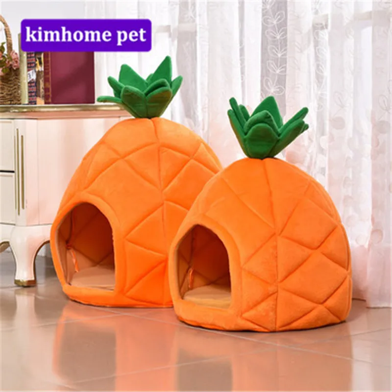

New Arrival Cat Nest Teddy dog Fruit Pineapple Cotton Bed Warm Soft Pet Products Foldable Dog Sleeping House CCG04