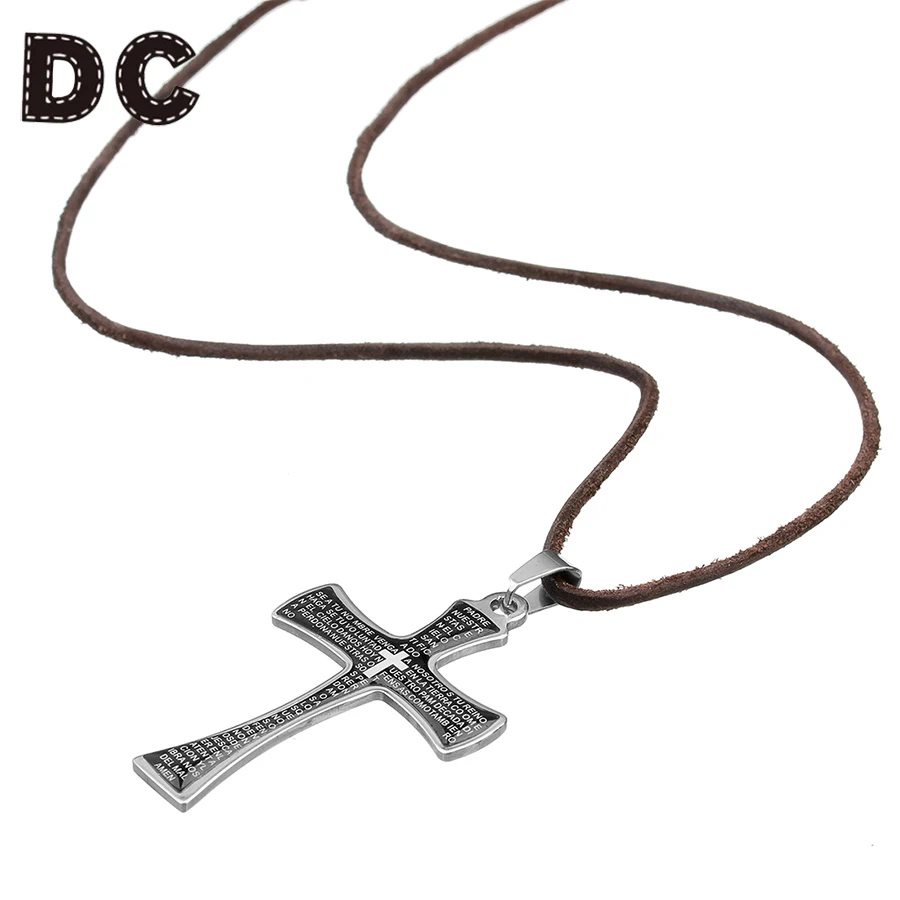 DC Fashion Punk Stainless Steel Black Cross Pendant Necklace Long Wax