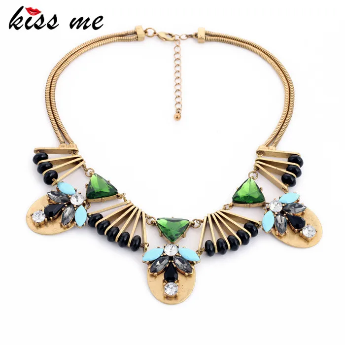 

KISS ME Zinc Alloy Snake Chain Imitation Emerald Jewelry Fashion Bijoux Accessories Bohemia Necklace for Women