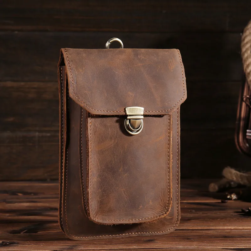 New Mens&#39; Vintage Crazy Horse Genuine Leather Waist Bag Phone Pouch Pocket Travel Fanny Pack ...