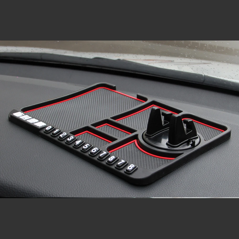 Multifunctional Car Anti-Slip Mat Phone Holder Temporary Parking Number Sign Panel Storage Pad Auto Car Accessories Non-slip Pad