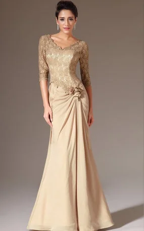 2014 New Scoop A Line Floor Length Champagne Crepe Lace Mother Of
