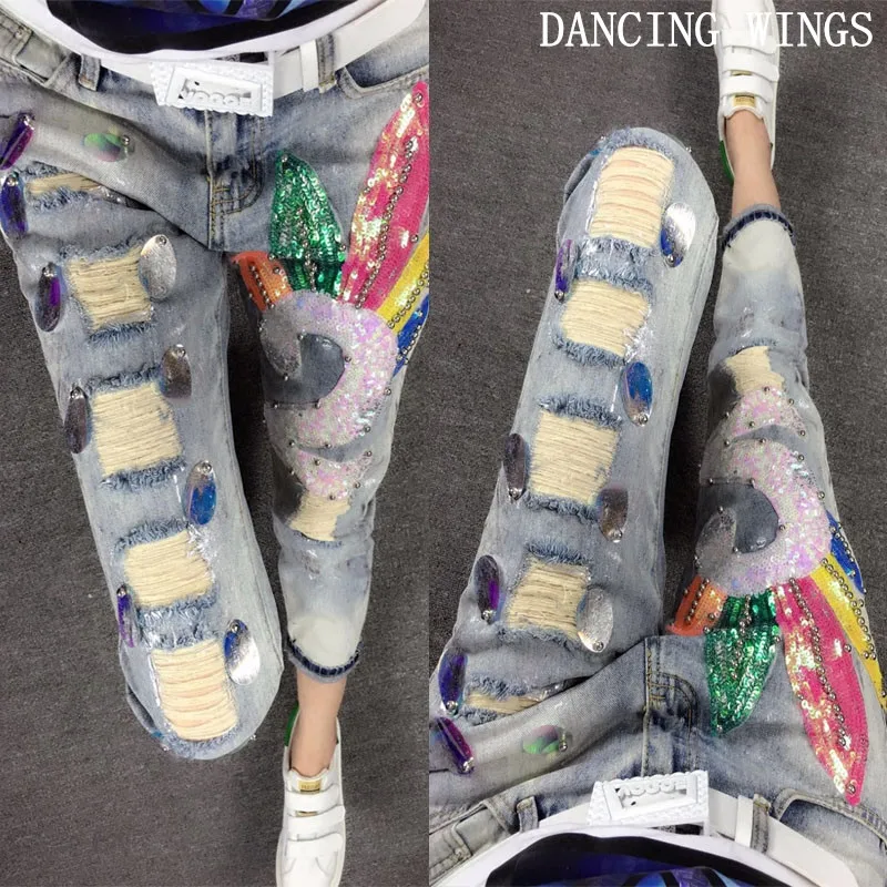 sequin ripped jeans
