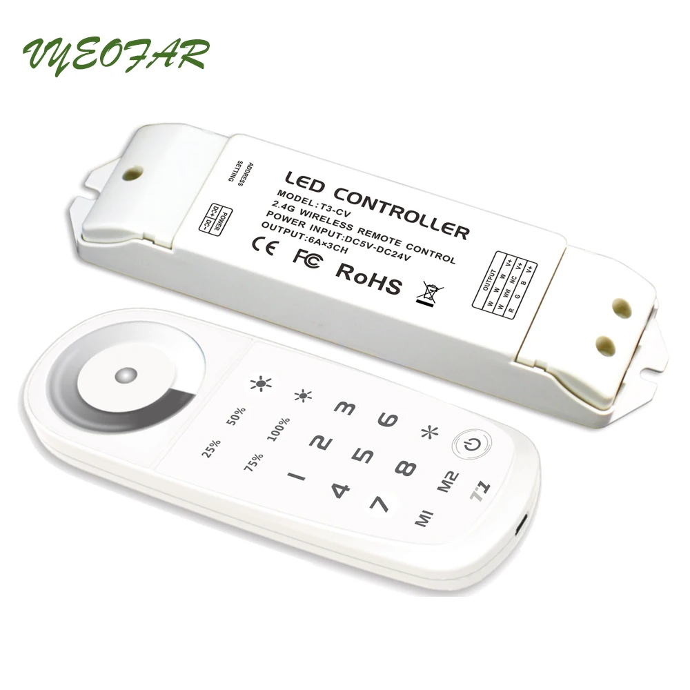 

ltech T1 Led Dimmer 12V Led Dimming controller 2.4GHz RF Remote Wireless Receiver Controller T3-CV T3-CC Sync Led Strip Dimming