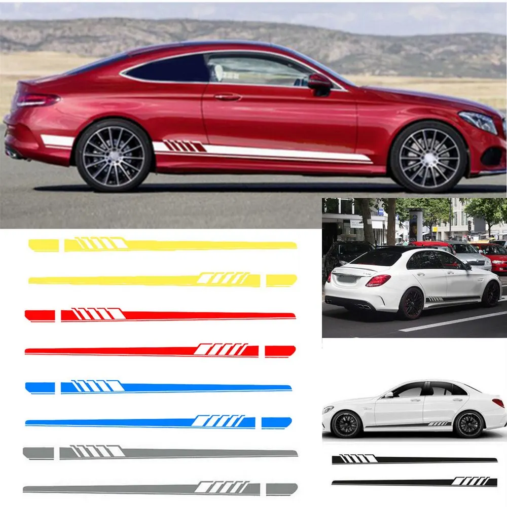 車のサイドスカートステッカーストライプサイドボディステッカーのための花のメルセデスベンツ W5 W3 W4 C クラスの車スタイリング 車の ステッカー Aliexpress