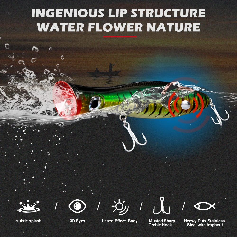 Hunthouse sea fishing lure gt popper tuna lure saltwater sea fishing hard bait topwater 200/160/120mm 150/83/43g mustad hooks