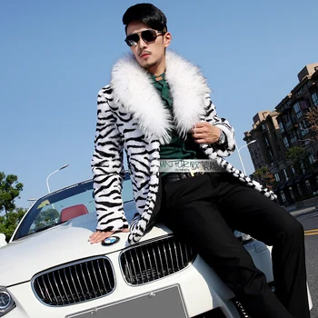 

2017 Faux men faux fur coat overcoat men's clothing fur medium-long fox fur shawl collar